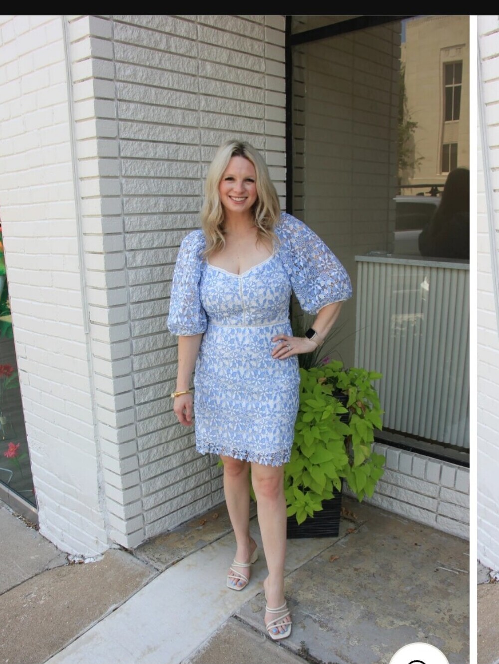 Lucy Paris Light Blue Lace Puff-Sleeve Mini Dress
